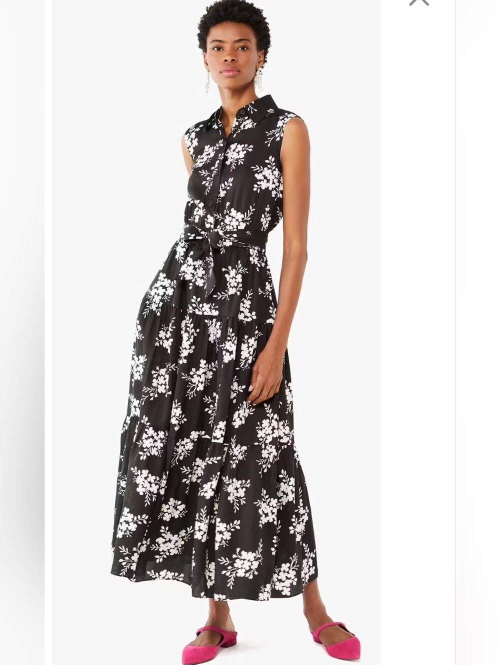 Kate Spade Floral Clusters Midi Sleeveless Shirt Dress